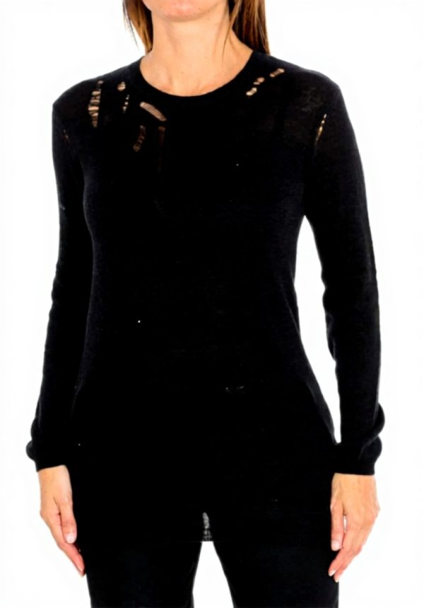Eleven Paris Womens Long Sleeve Blouse Round Neck Black